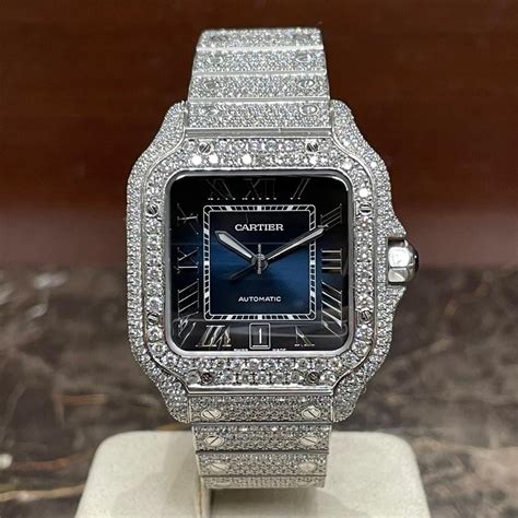 cartier santos iced out|cartier iced out watch value.